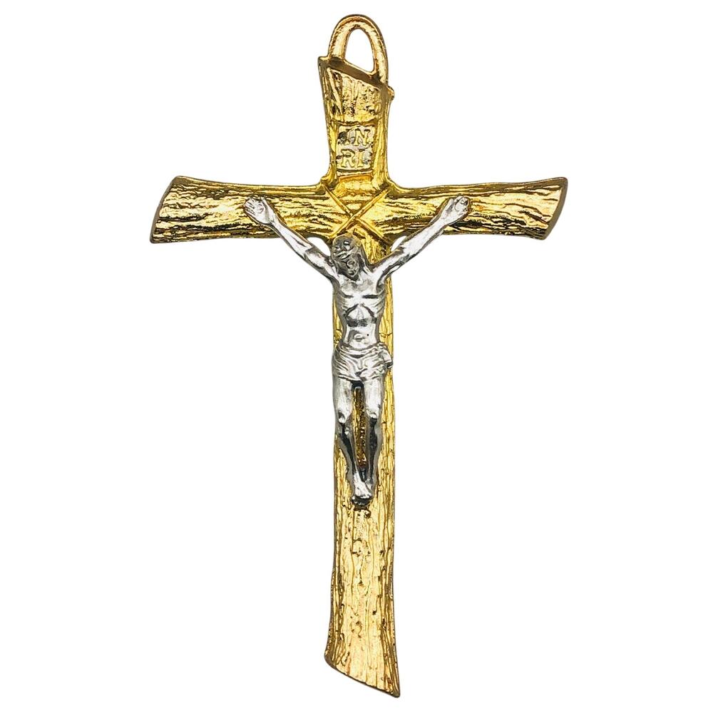 Inri Gold tone and silver tone cross for necklace 5"